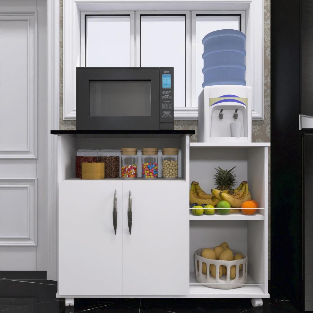Armário Fruteira Com Rodinhas 2 Portas Cozinha Balcão Dispensa Base Para Microondas em Oferta na Shopee