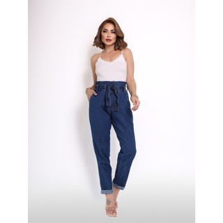 INFINITO MODA Calça Jeans Feminina Com Slouchy Boyfriend Mom Clochard Baggy Cinto Pregas Blogueira Moderna