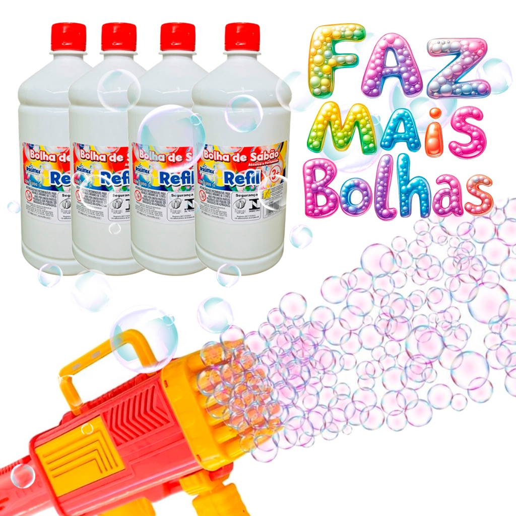 Refil para BOLHA DE SABÃO líquido atóxica e perfumada p/ máquina fazer bolhas FAZ MAIS BOLHAS