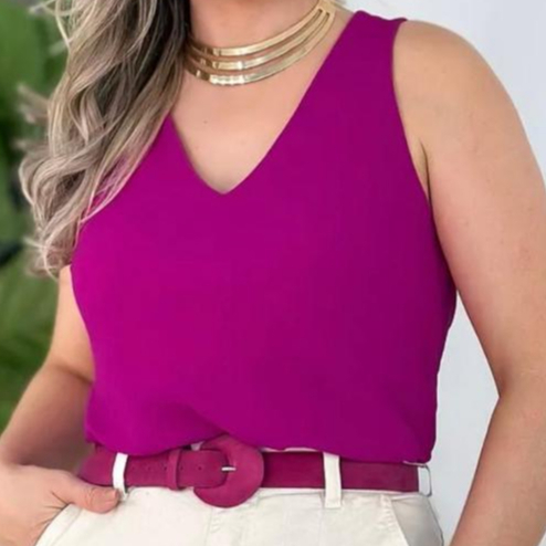 Blusa Feminina Regata Alça Larga Tecido Duna Tendência Regata Lisa Básica Elegante Frente ...