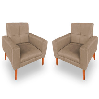 Kit 02 Poltronas Bia, Suede Cores Pés Palito Castanho Poltrona Para Escritório Sala de Est...