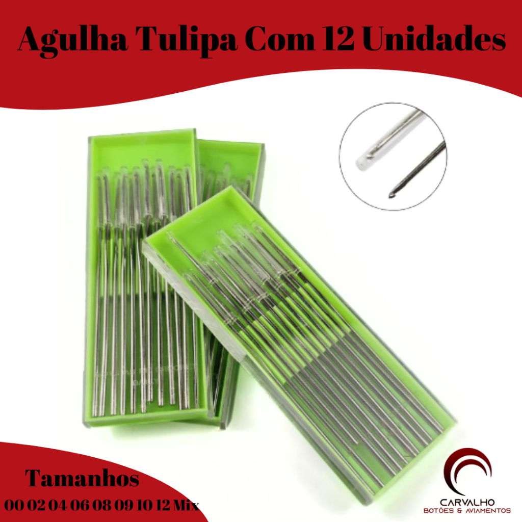 Kit Agulha De Croche Tulipa Estojo Com 12 Unidades Tamanhos 00 | 02 | 04 | 06 | 08 | 09 | 10 | 12 | Mix