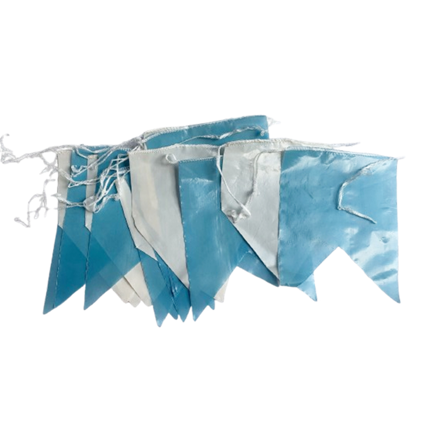 KIT COM 100 METROS DE BANDERINHAS JUNINA PLASTICA AZUL E BRANCA