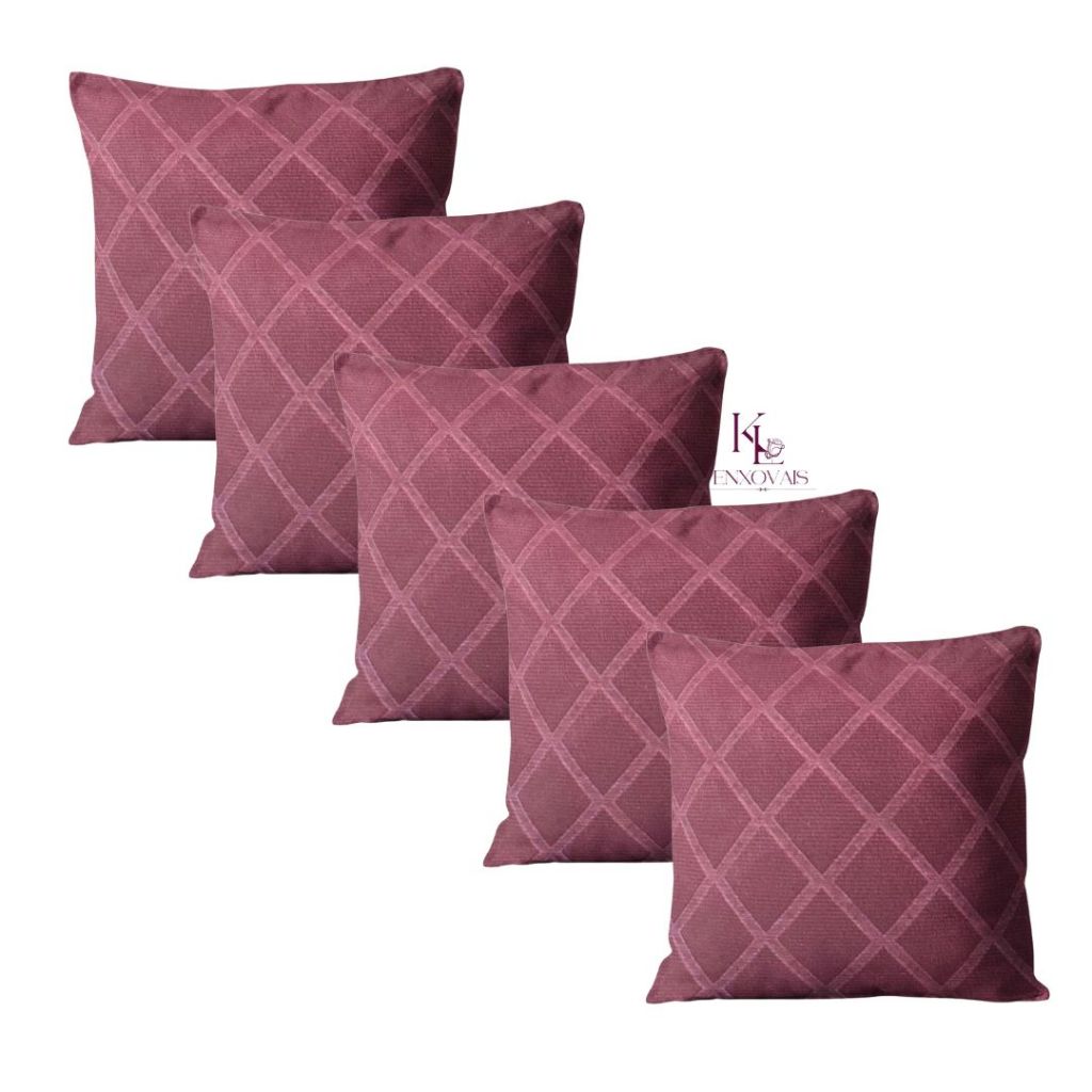 Kit Com 5 Almofadas Cheias  Suede  Luxo Textura De Losangos 48x48cm