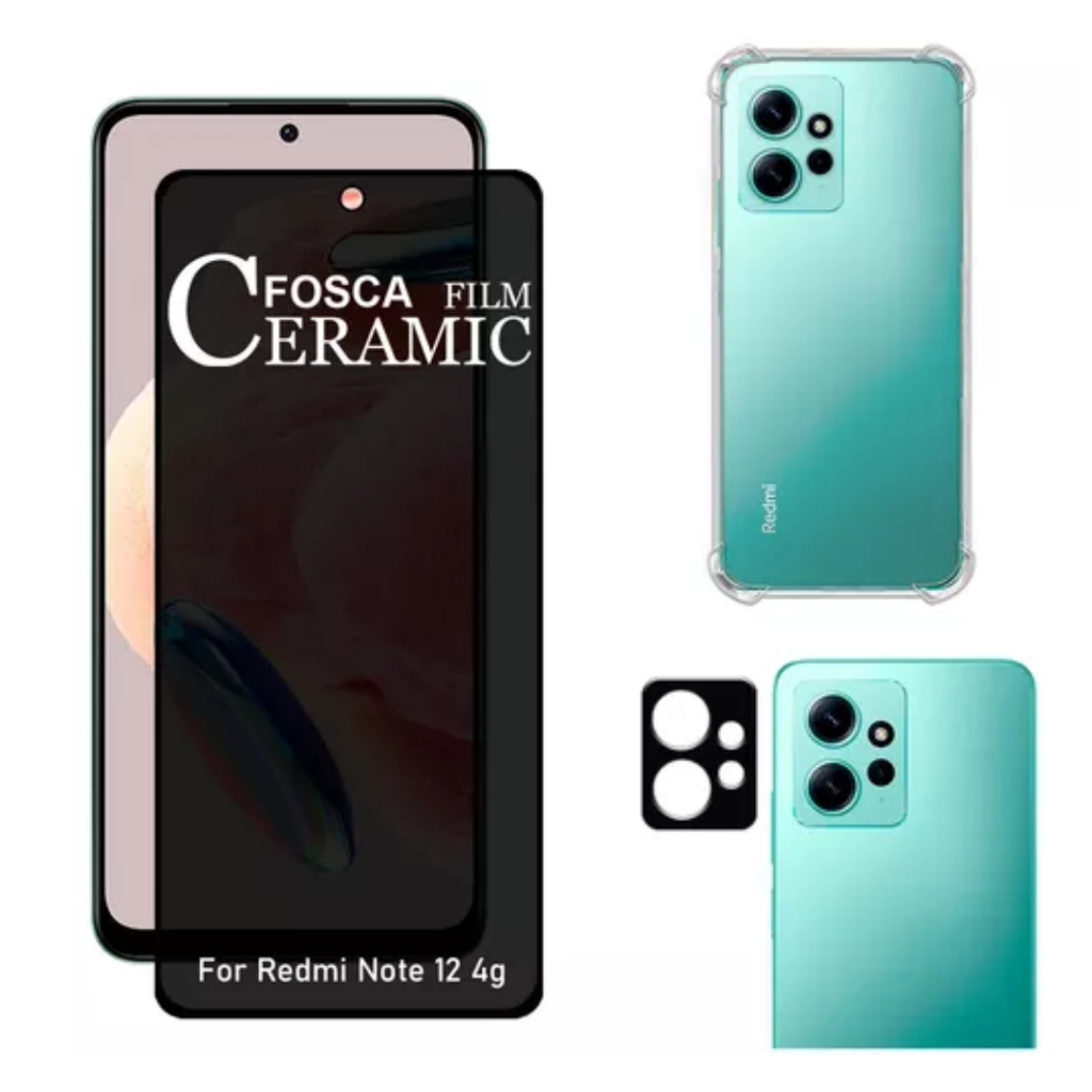 Película Fosca Privativa Xiaomi Note 12 4G + Capa Capinha Anti Shock + Câmera em Oferta na Shopee