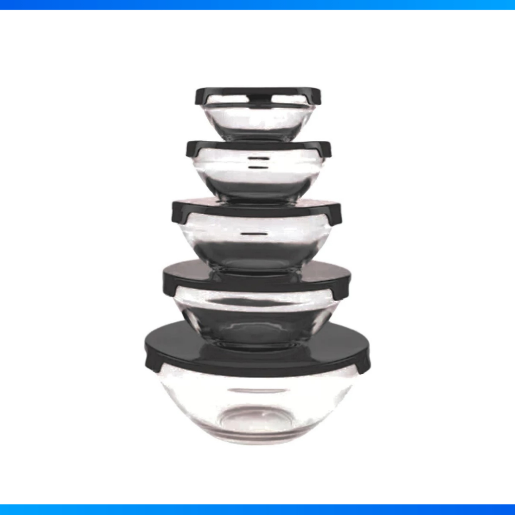 Jogo 5 Potes Bowls Tigelas Vasilhas Vidro Com Tampa 140ml 210ml 370ml 480ml 870ml