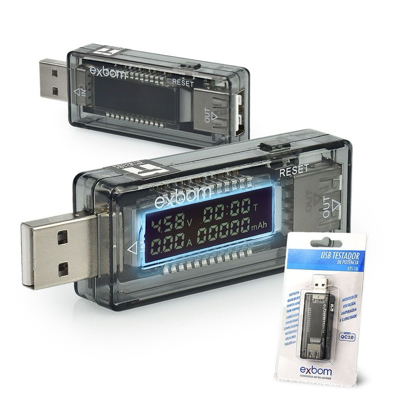 Testador USB de Voltagem e Amperagem - Medidor de Capacidade com Display LED 3.3" - Proteção Contra Sobrecarga em Oferta na Shopee