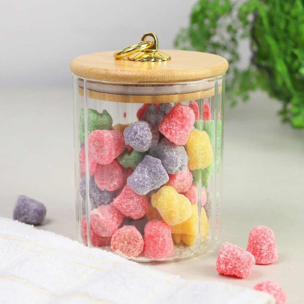 Pote de Vidro CANELADO TRANSPARENTE  Porta Mantimentos cozinha Hermético Tampa Bambu argola Dourada porta tempero