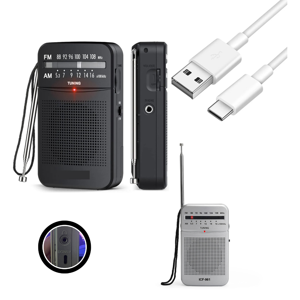 Rádio Portátil De Bolso Portátil AM FM Bateria Recarregavel e Pilha com Alça em Oferta na Shopee