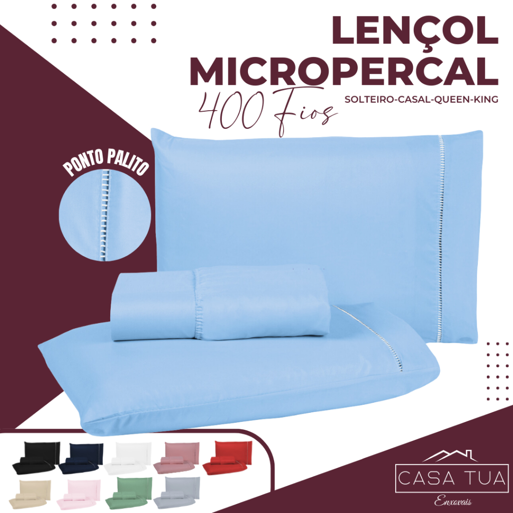 Kit Jogo de Lençol Cama Solteiro Micropercal 400 Fios com Detalhe em Ponto Palito nas Fronhas - NOVIDADE