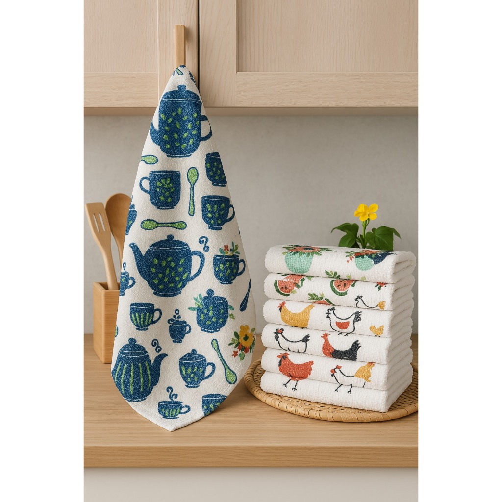 Kit Pano de Prato atoalhado 10 Pano de prato de Copa Felpudo Premium 42x60cm Algodão Estampado