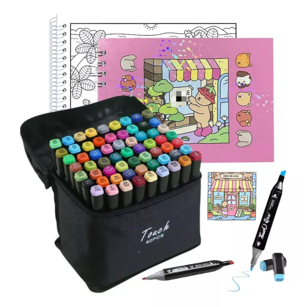 Kit De Livro Para Colorir Bob Good 55 Folhas De Desenho Pintura + Marcadores 60 cores disp...