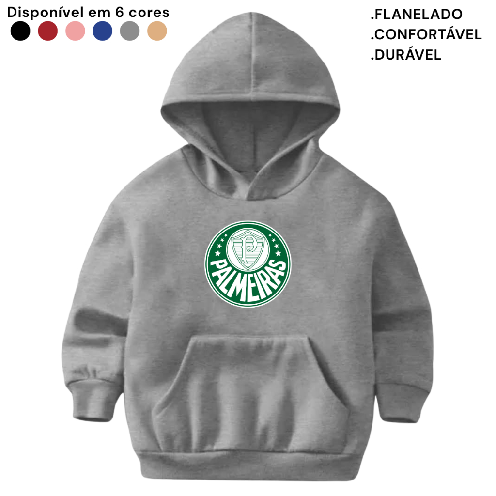 Moletom Infantil Flanelado Canguru Blusa Quentinha Casaco Palmeiras Verdão Estampado Times em Oferta na Shopee