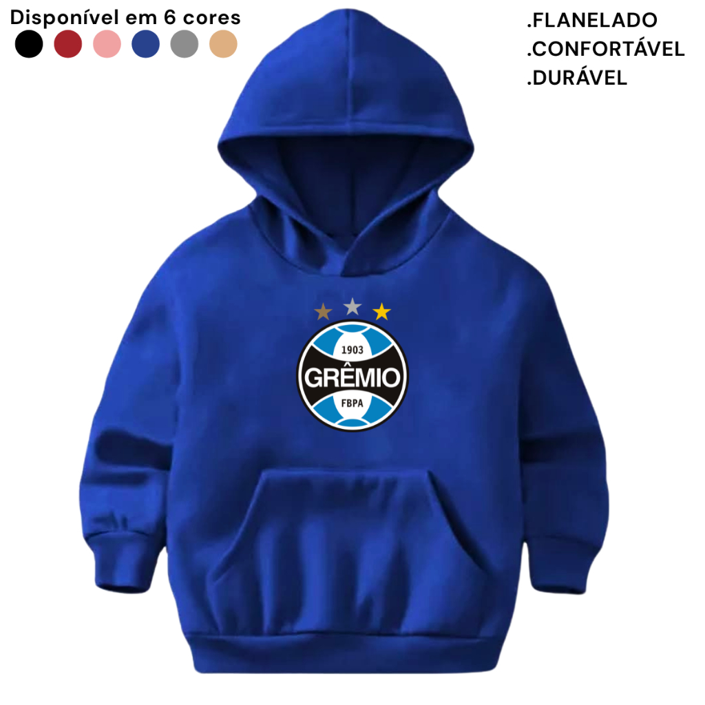 Moletom Infantil Flanelado Canguru Blusa Quentinha Casaco Gremio Estampado Times