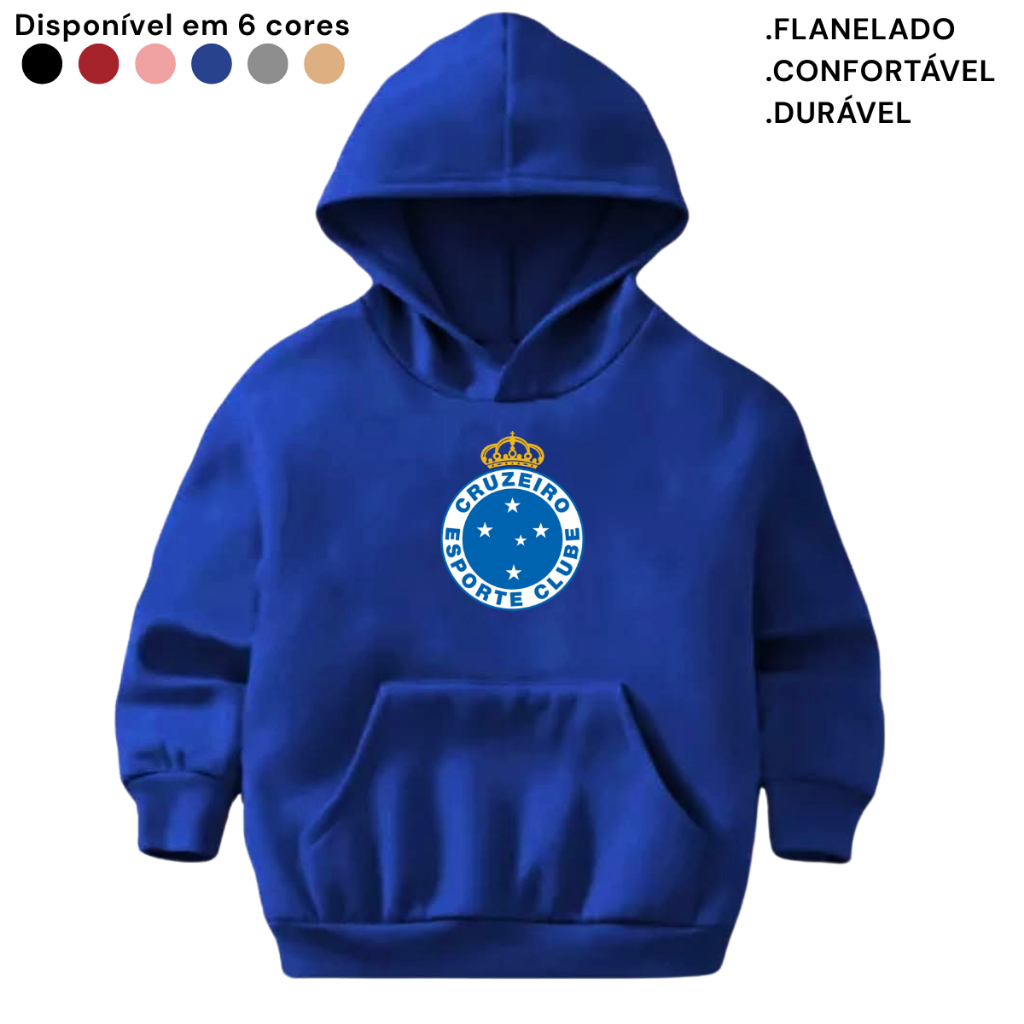 Moletom Infantil Flanelado Canguru Blusa Quentinha Casaco Cruzeiro Estampado Times