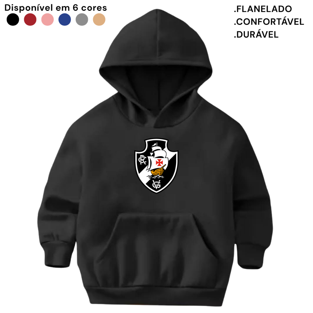 Moletom Infantil Flanelado Canguru Blusa Quentinha Casaco Vasco Estampado Times