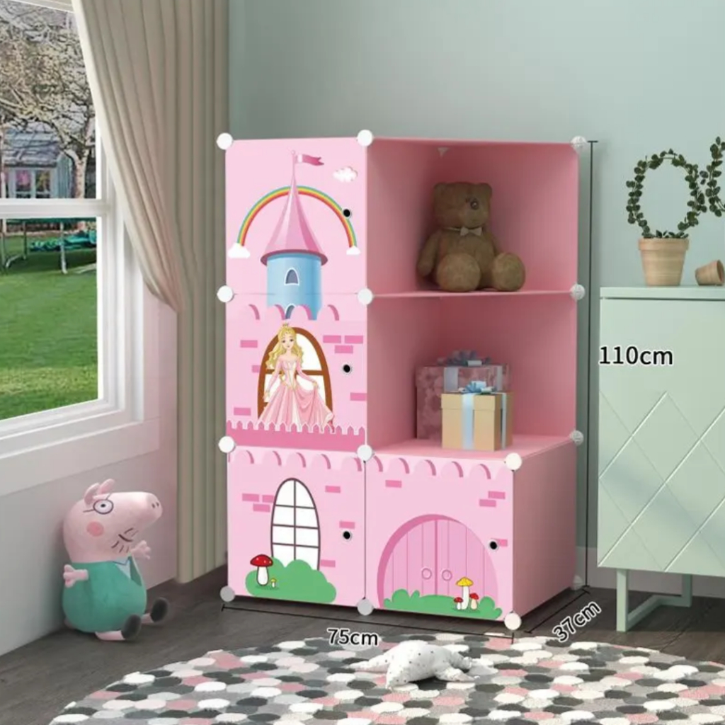 Guarda Roupa Infantil Modular Portátil Organizador Decorativo Multiuso 6 Nichos Rosa Princesa
