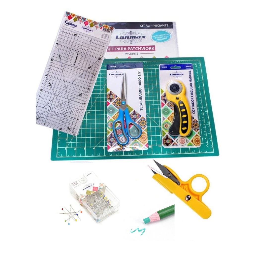 Kit Iniciante Patchwork Lanmax - Base de Corte 30x45cm com Acessórios Ideal para Patchwork Scrapbook
