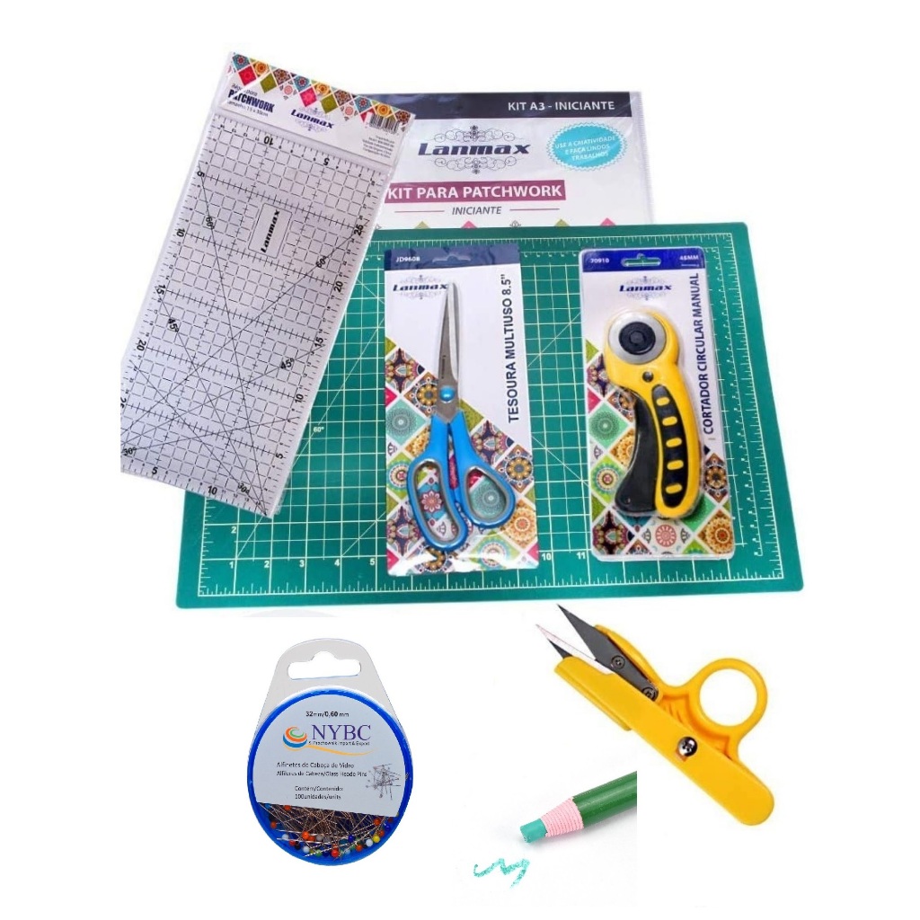 Kit Iniciante Patchwork Lanmax - Base de Corte 30x45cm Acessórios - Ideal para Patchwork, Scrapbook
