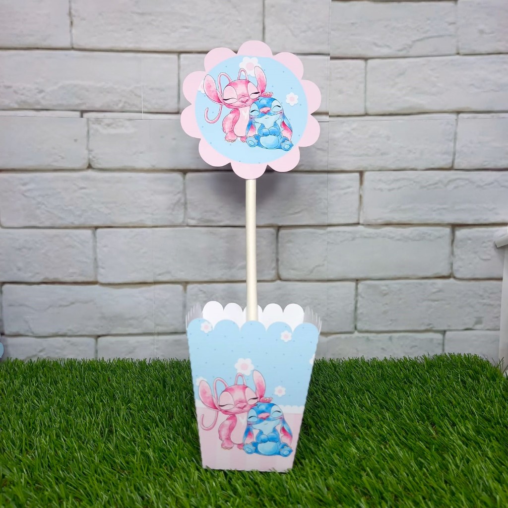 Kit de Centro de mesa Stitch | Arranjo Enfeite Cachepô | Lembrancinha | Festa | Personalizado PEGUE E MONTE