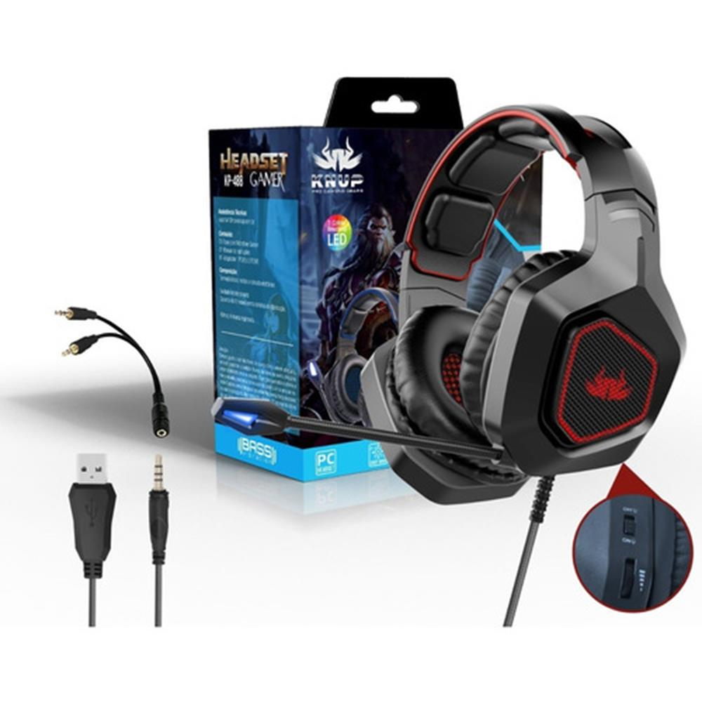 Headset Gamer Knup Ultra Bass 7.1 KP-488 – Som 3D, Microfone e Conexão P2/P3/USB