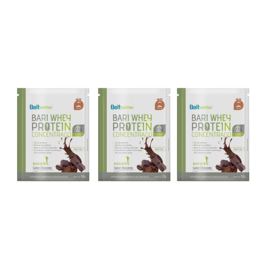 Kit 3 Belt Bari Whey Protein Concentrado Chocolate 30g Sache