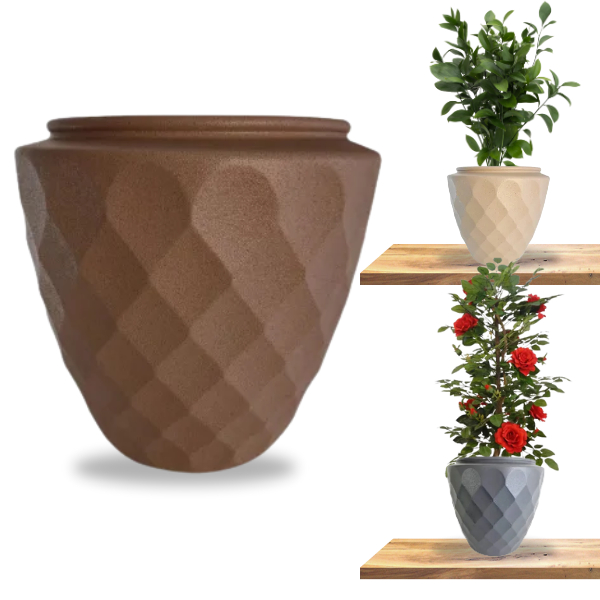 Vaso de Planta Detalhado Diamante Plástico  - Cachepot Pote de Jardim Chão - Plástico Resistente Floreira