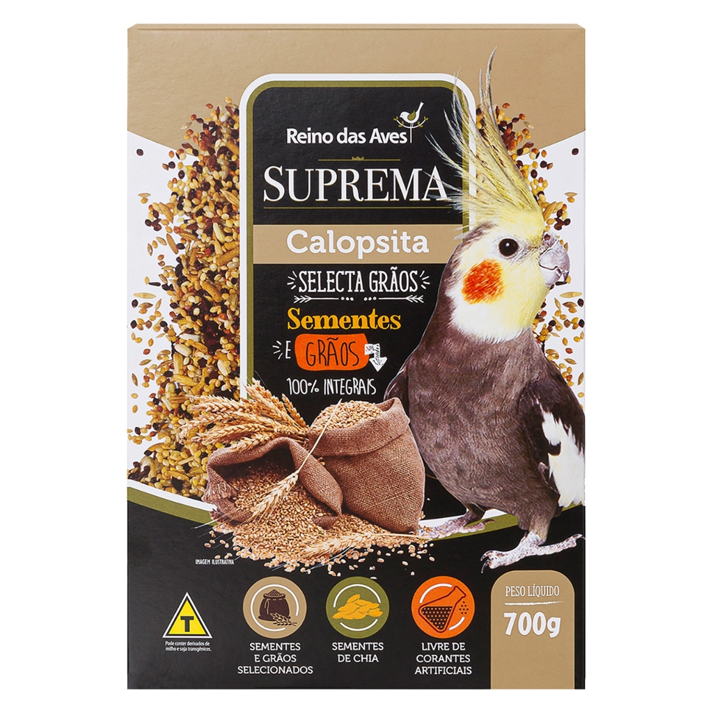 Ração para Pássaros Calopsita 700gr Suprema Selecta Grãos Reino Das Aves Promoção