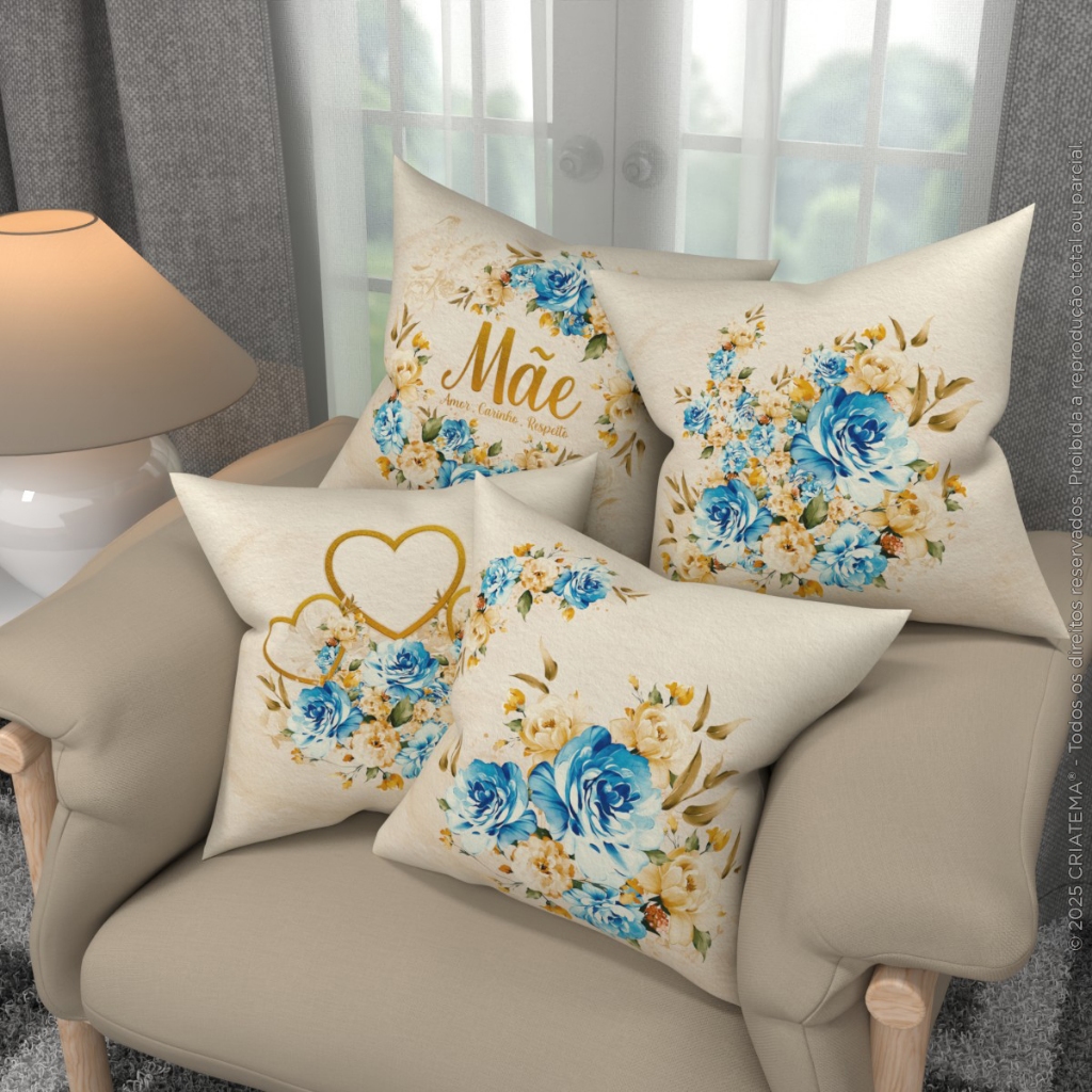 Kit Com 4 Capas de Almofada Decorativas Dia das Mães Estampadas 45x45cm