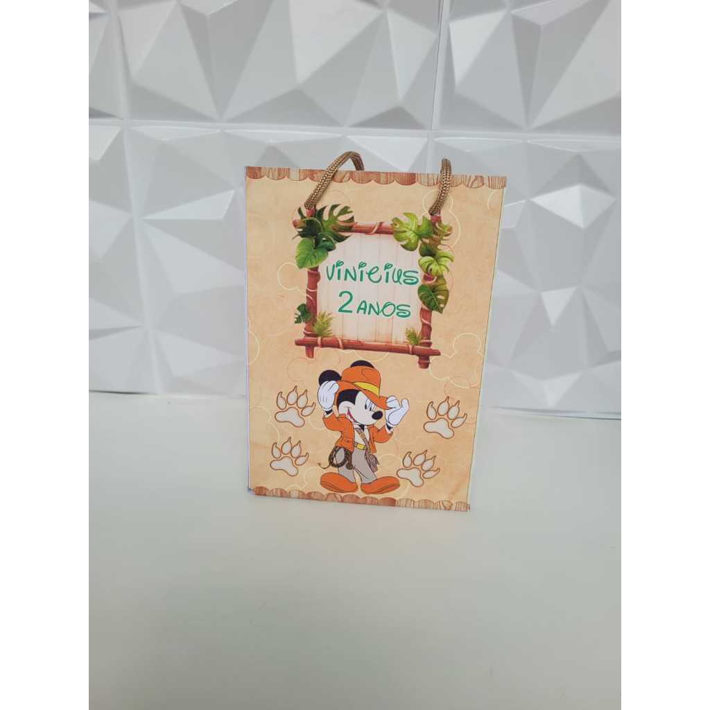 SACOLA PERSONALIZADA PARA LEMBRANCINHA MICKEY SAFARI/ SACOLA PARA LEMBRANCINHAS DE ANIVERSARIO SAFARI DO MICKEY/ TAM G