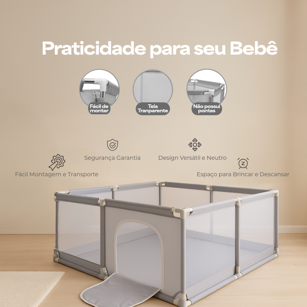 Cercadinho Bebê Chiqueirinho Cercado Tela Infantil 120cm Dox