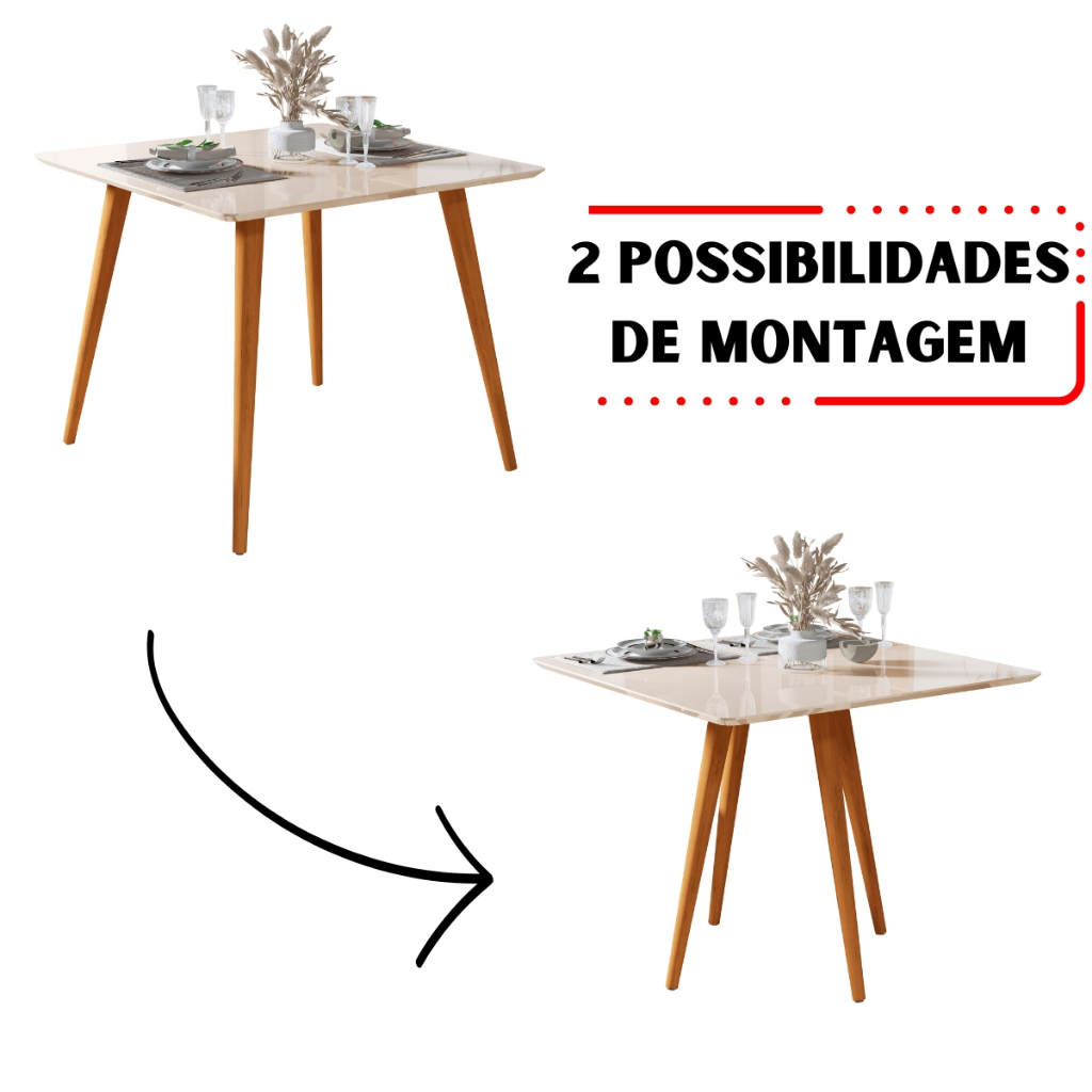 Detalhes do Mesa de Jantar 90x90 cm  Tampo MDF e Pés Palito Madeira