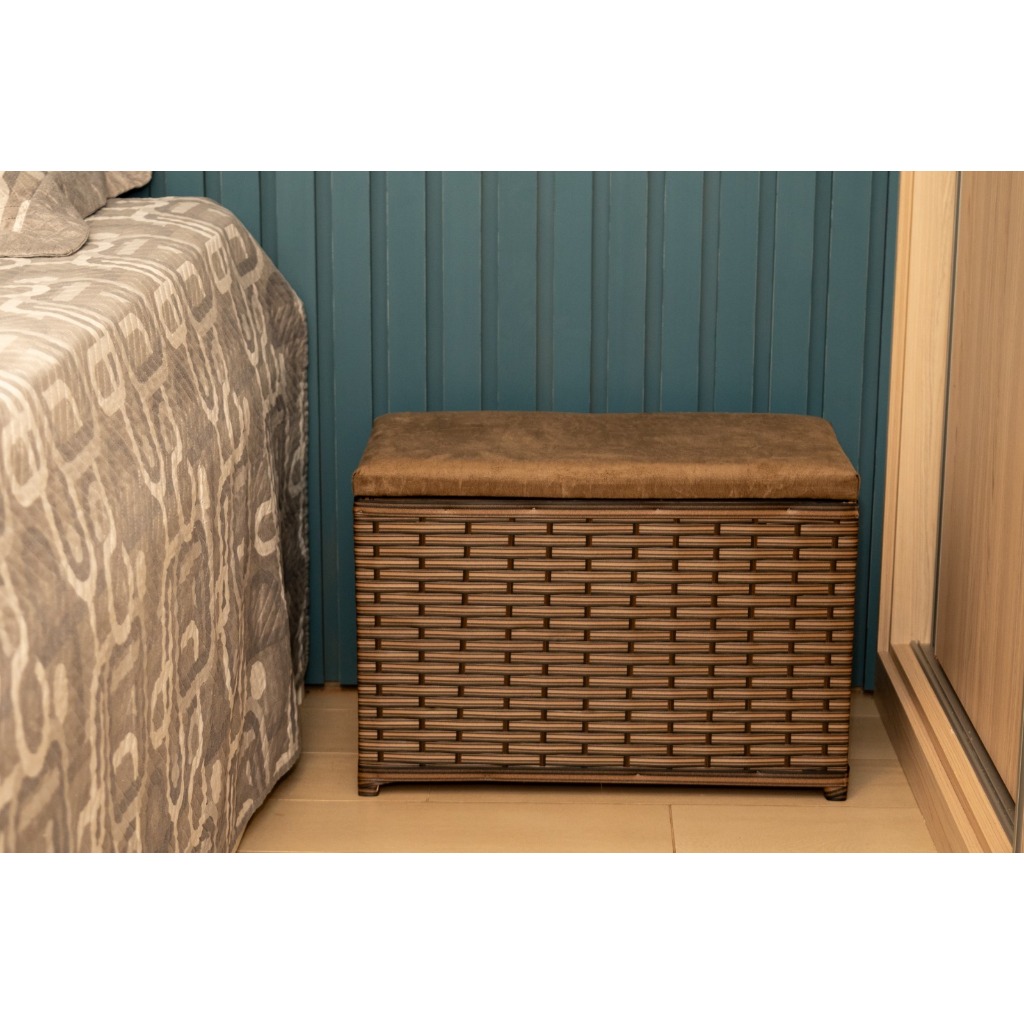 Puff Baú Organizador c/ Assento Fibra Sintética Suede Grande 70X40X45 Brinquedos Calçados Livros
