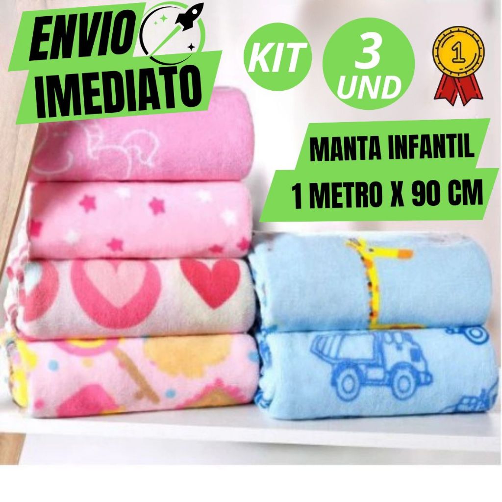 Kit Com 3 Manta De bebê Cobertor Do Bebe Mantinha Microfibra Estampada Para Kit Maternidade 1 MT x 90 Cm