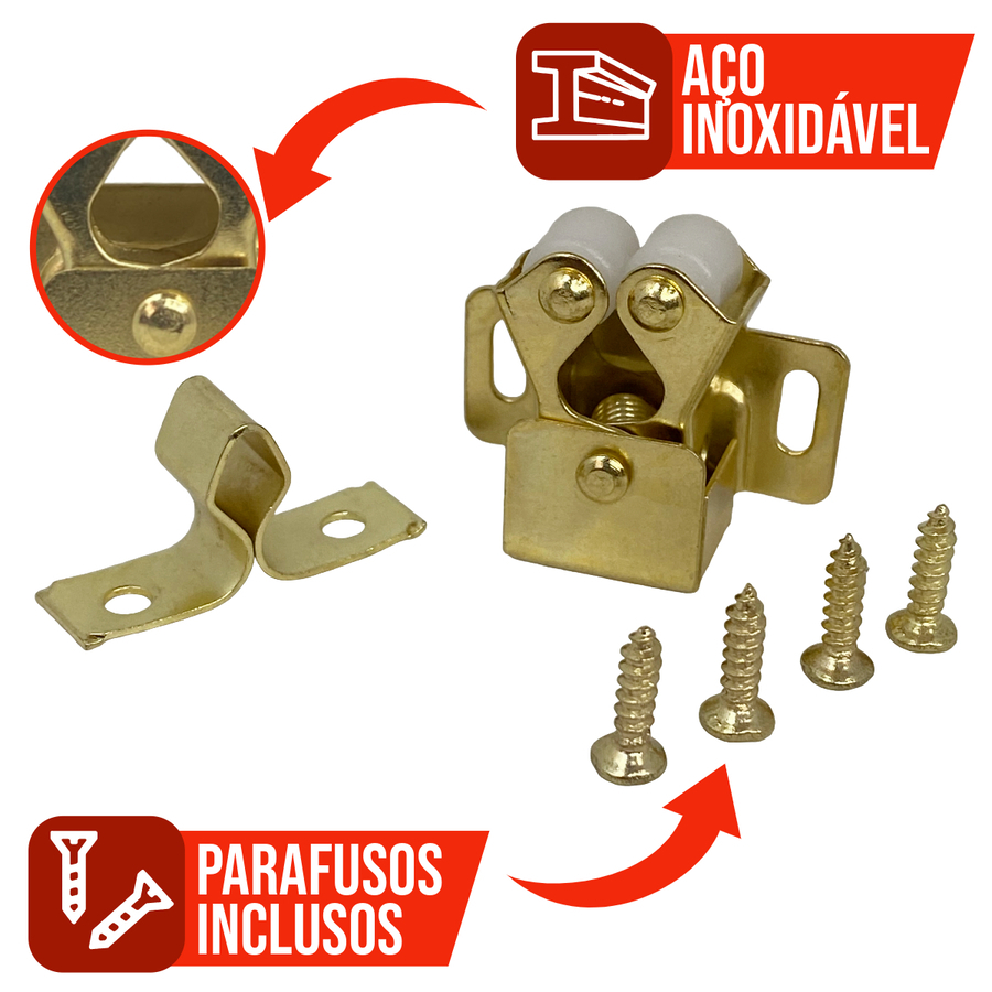 Kit 2/5/10/20 Fecho Rolete Bicromatizado Para Portas Móveis Acompanha Parafusos Fechadura Reforçada