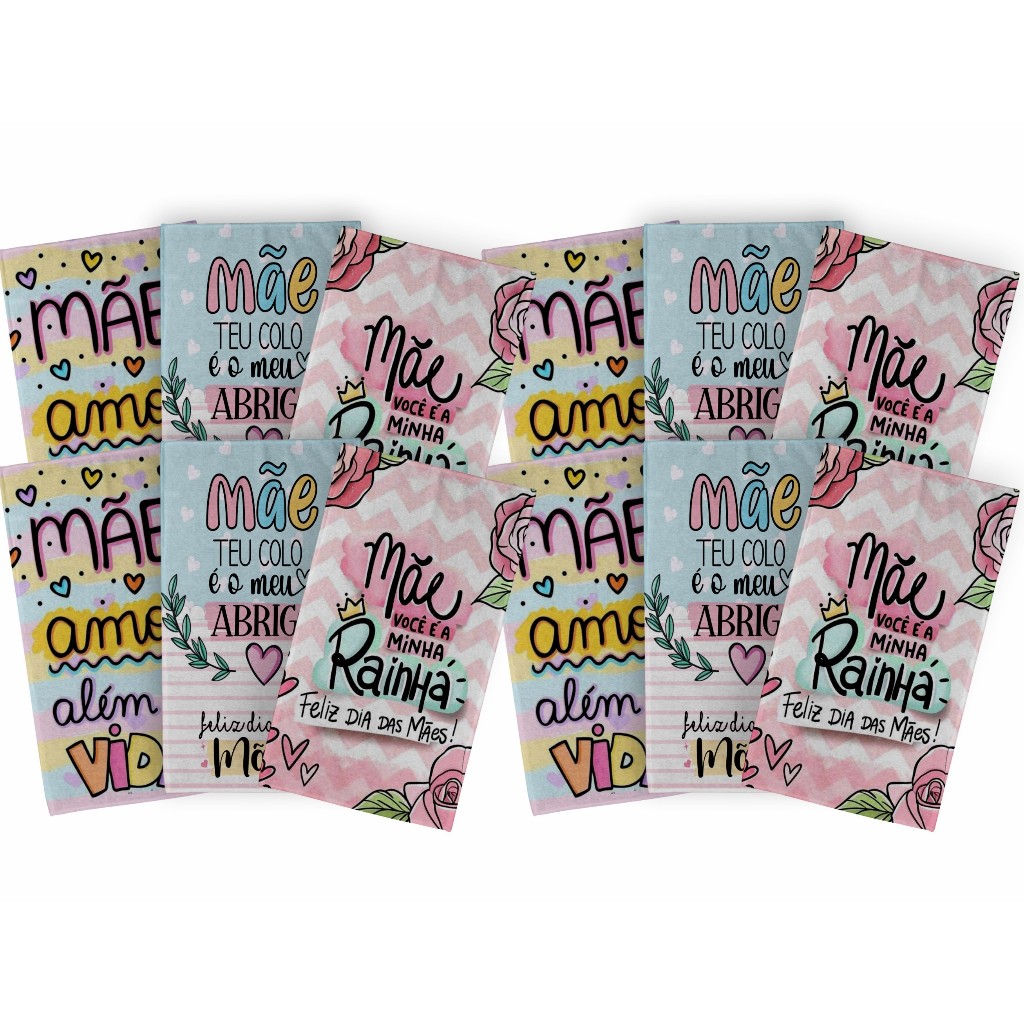 Kit 12 Toalhas de Rosto Banho 30x48cm - Temática Dia das mães