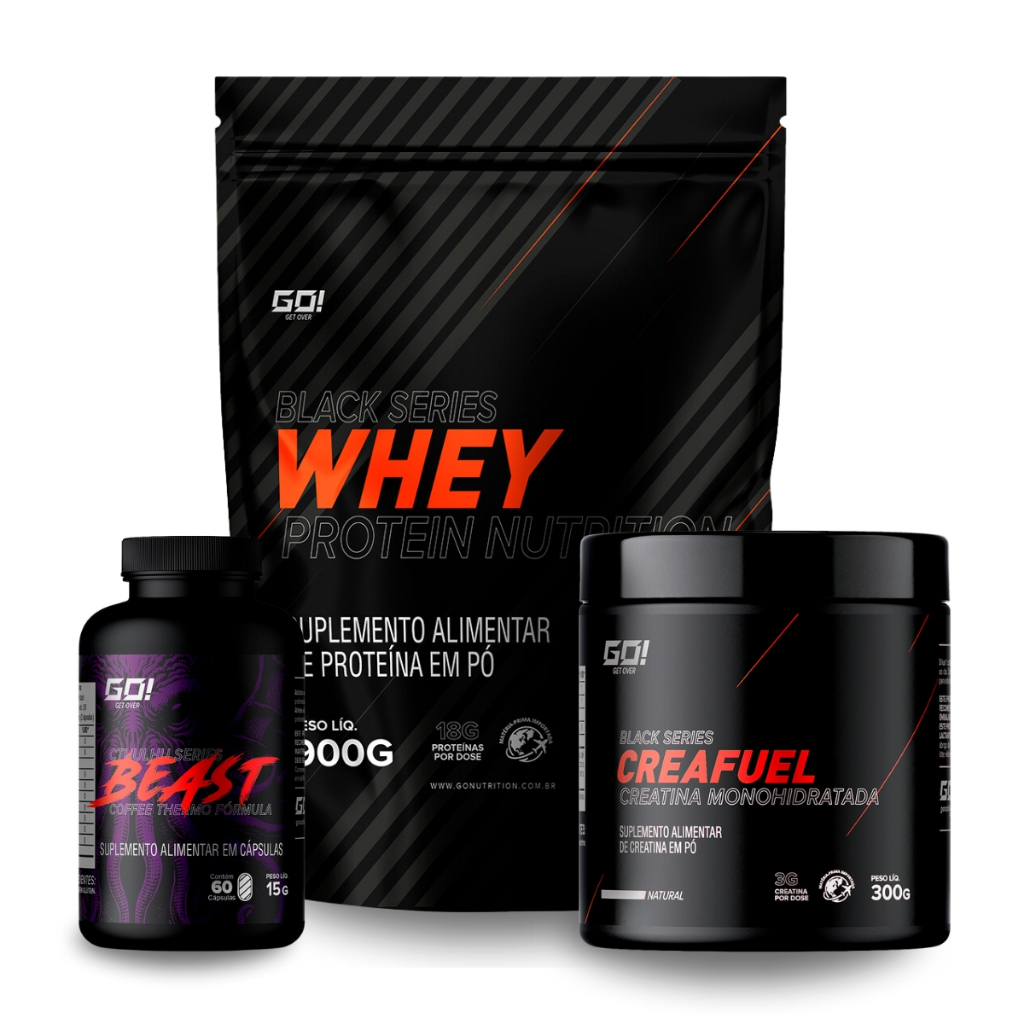 Kit Whey Protein Nutrition 900g, Creatina 50% 300g e Termogênico 60 Cápsulas - GO NUTRITIO...