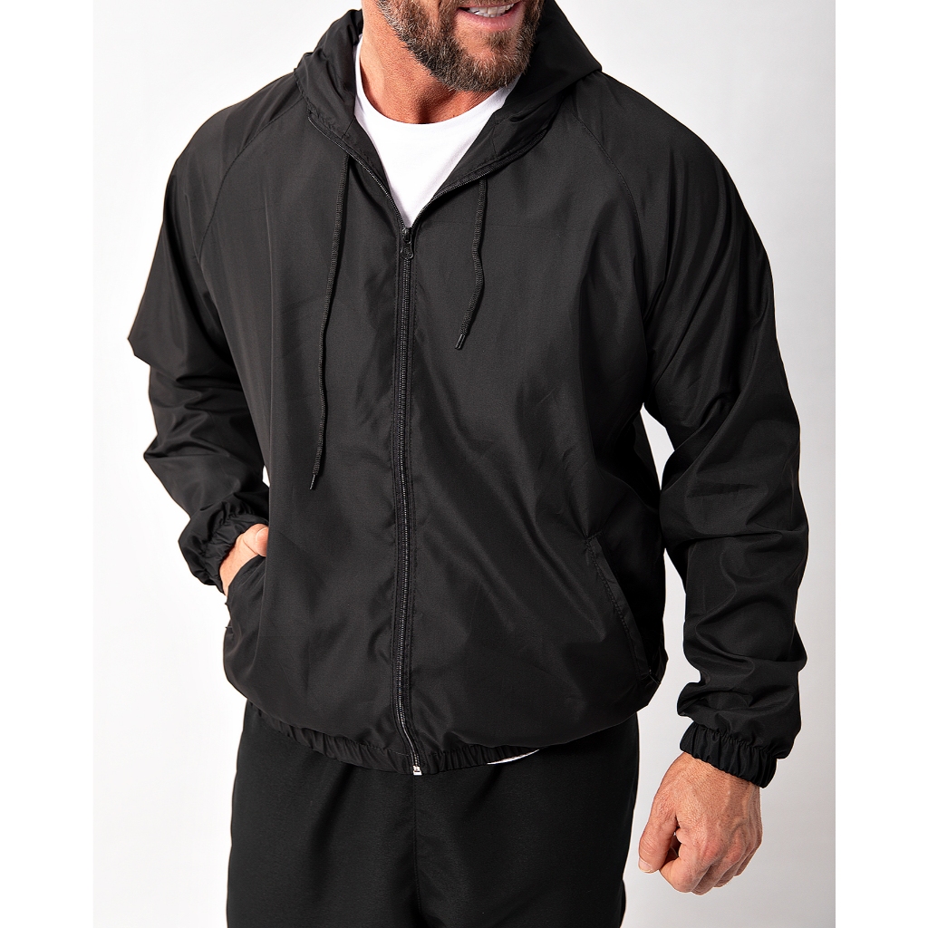 Corta Vento impermeável Jaqueta Masculino Lisa com Capuz e Bolso e ziper