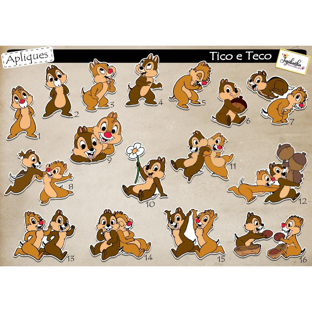 APLIQUES RECORTADOS - TICO E TECO - TAG, LEMBRANCINHA, TUBETES, DECORAÇÃO, FESTAS, ANIVERSÁRIO, ARTE