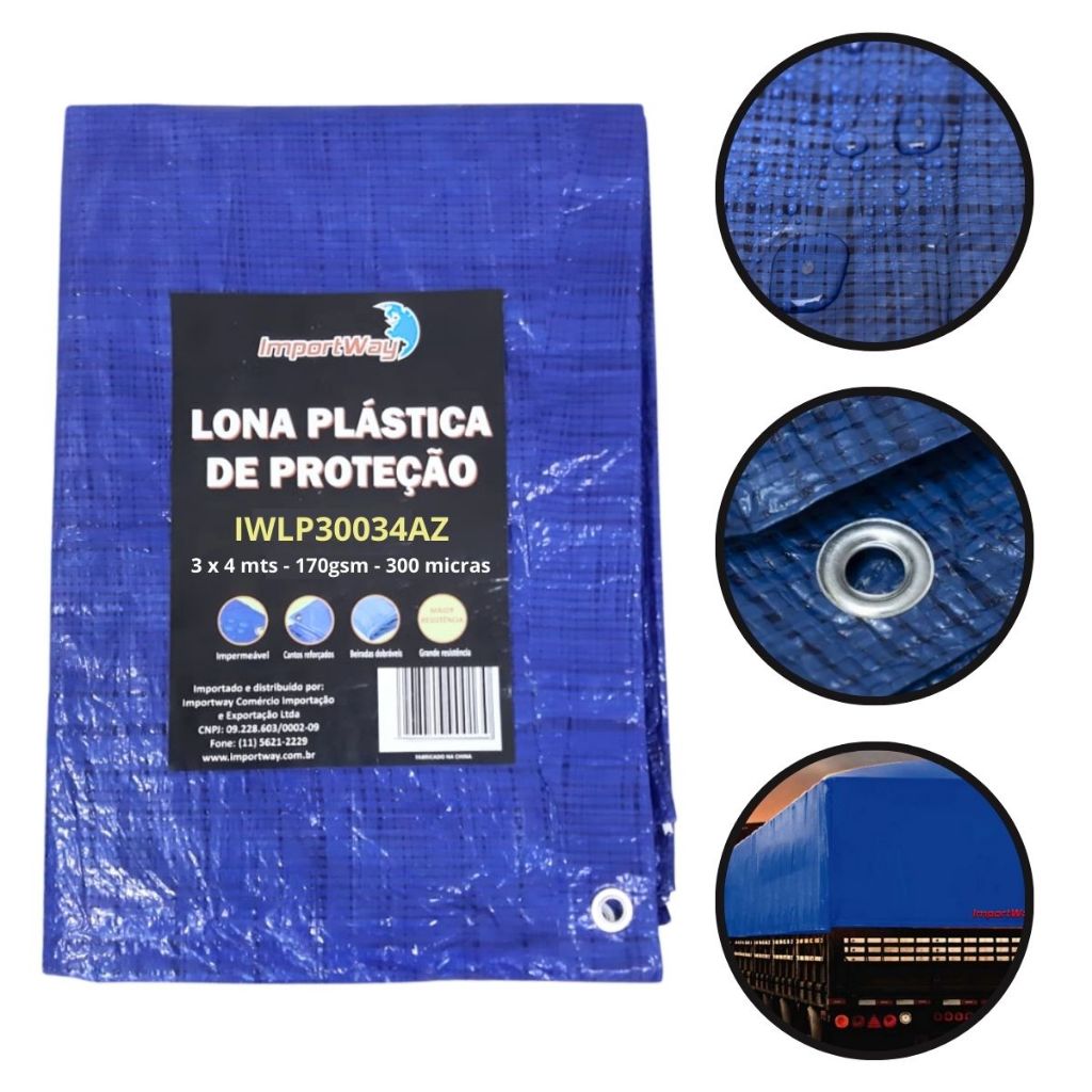 LONA PLASTICA DE POLIETILENO 170GSM 300 MICRAS 3 x 4 METROS AZUL - IWLP30034AZ