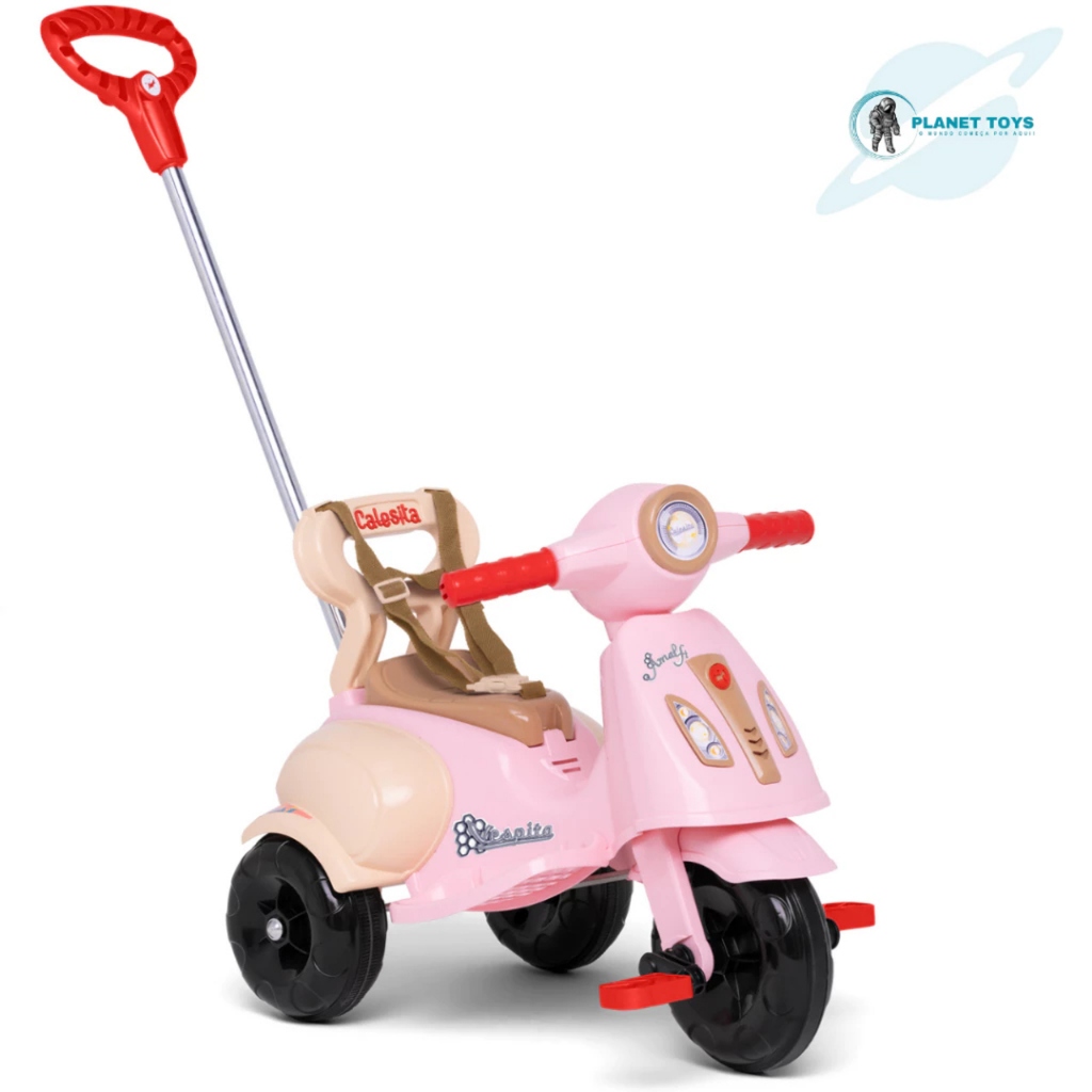 Triciclo Calesita Infantil Vespita Velotrol Motoca C/ Buzina Com Haste Empurrador Proteção Lateral em Oferta na Shopee