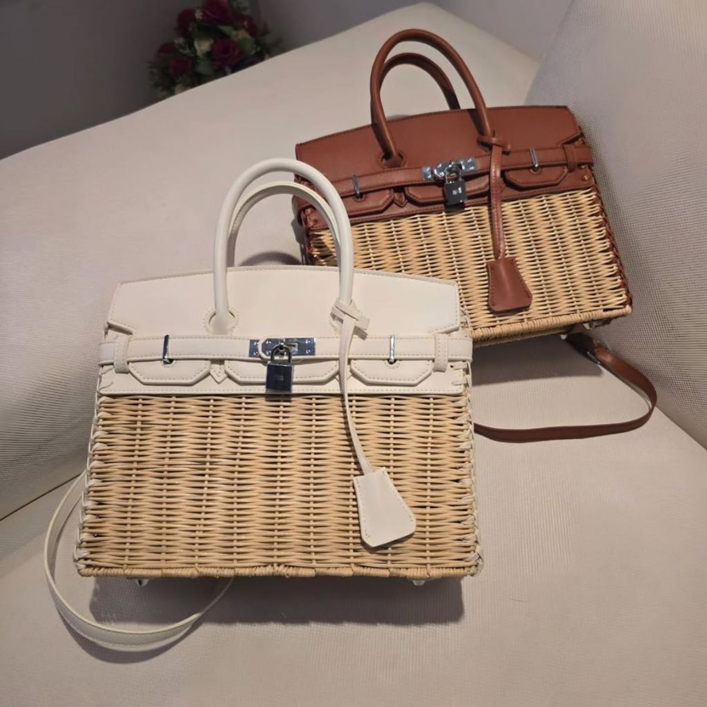 Bolsa Feminina De Palha Sintética Virginia Com detalhes Em Couro Pu Elegante De Alta Qualidade Mi Mimei Blogueira