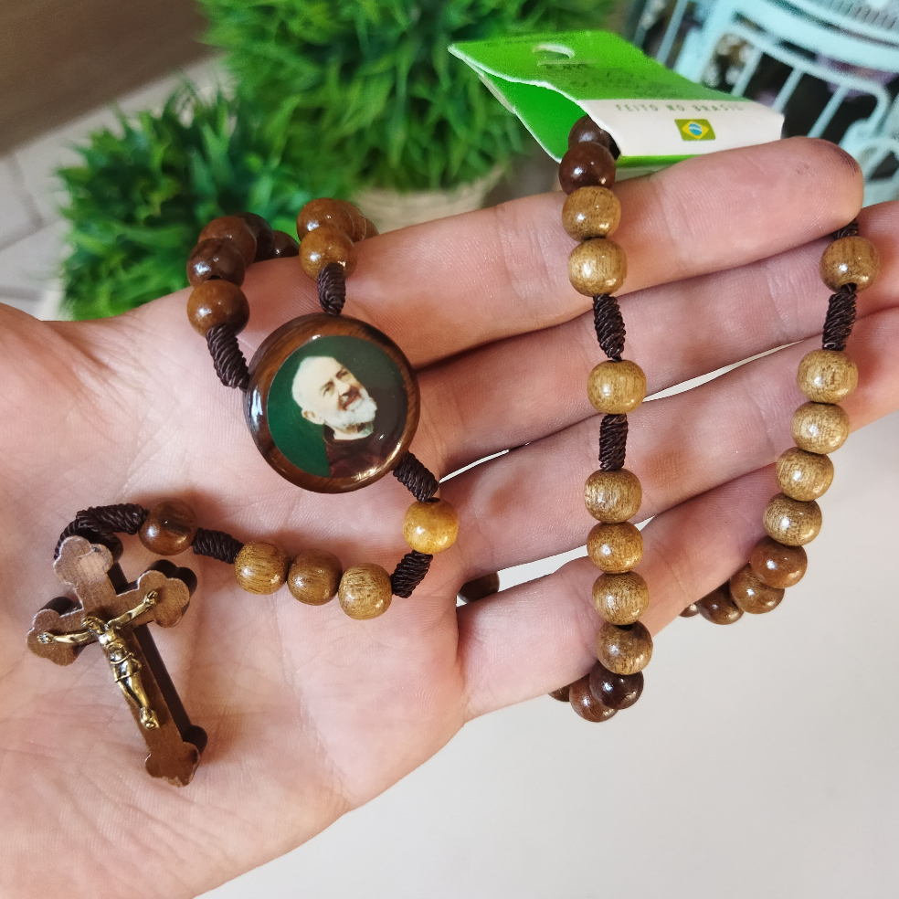 Terço Madeira Padre Pio Aramon Católico Religioso Fé Oração Presente Devoção Santo Resistente