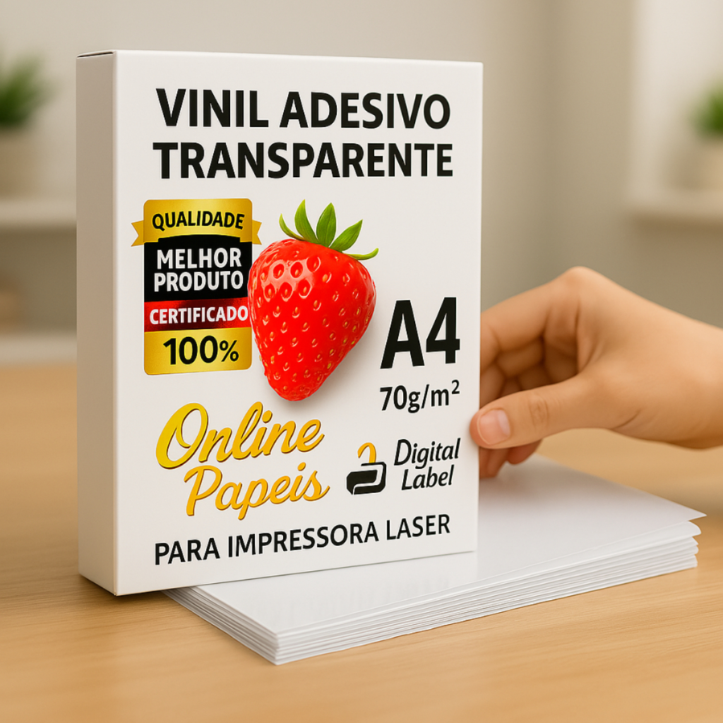 Vinil Adesivo p/ Impressora LASER – A4 Transparente | Kit 50 Folhas