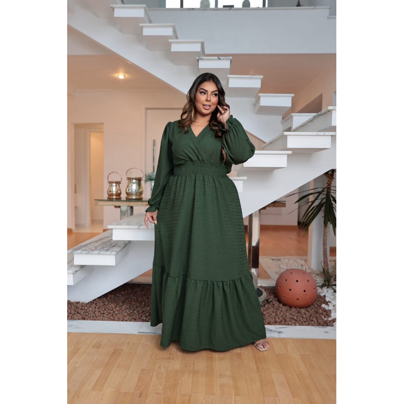 Vestido Plus Size Manga Longa Duna