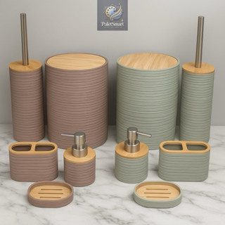 Kit Banheiro Bambu Madeira Conjunto Quadrado Redondo Lixeira Tampa Lavabo Escova Sanitária...