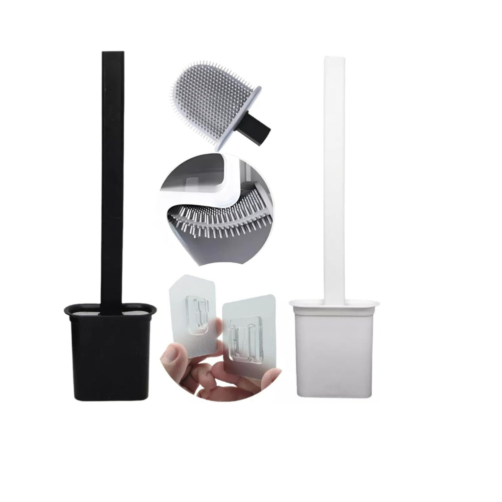 Escova Vaso Sanitário Silicone Vassourinha Escovinha Com Suporte plastico de Parede Limpeza