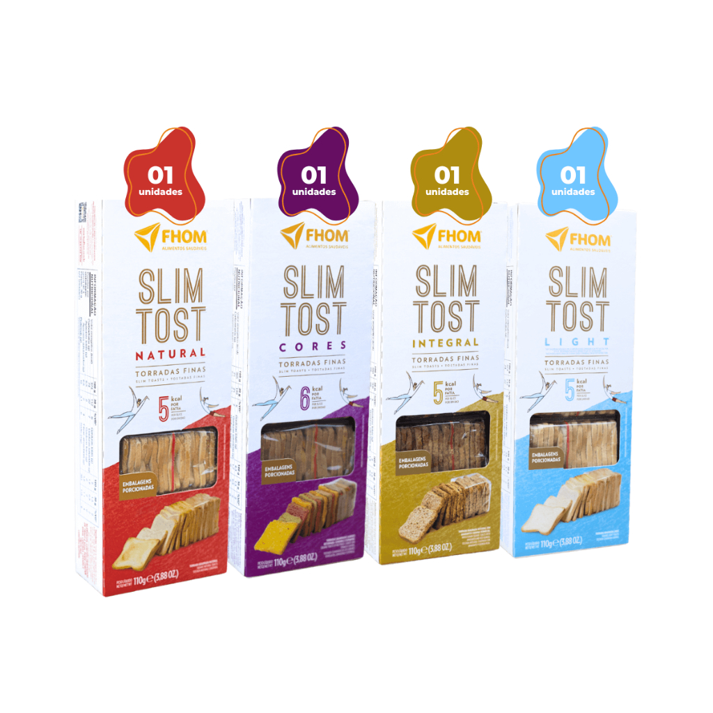 Kit 4 unid Torrada Slim Tost 4 sabores Vegano Caixa FHOM em Oferta na Shopee