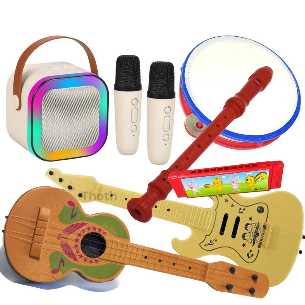 Caixa De Som Bluetooth Viola Infantil Brinquedo Gaita Educacional Pandeiro Flauta Guitarra 6 Instrumentos Musical