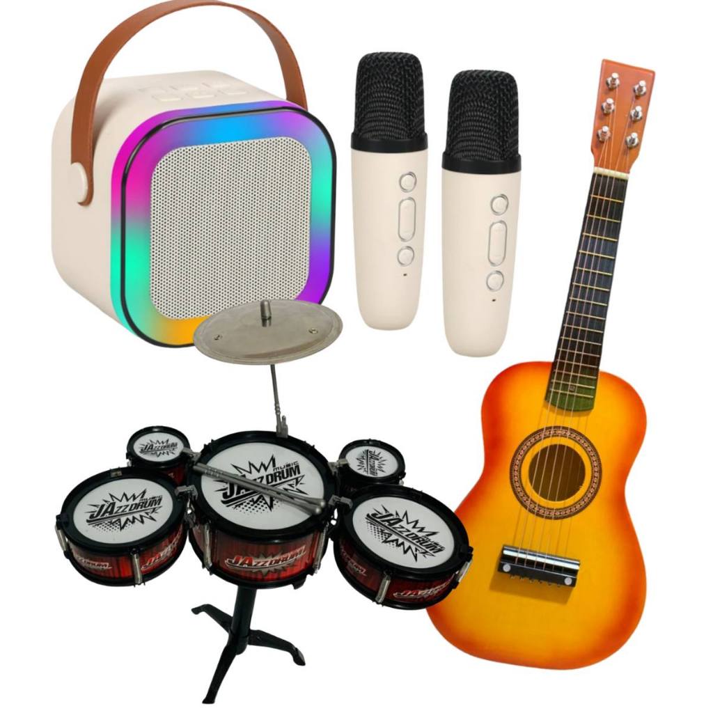 Caixa De Som Bluetooth Viola Infantil Semi Profissional Kit 3 Instrumentos Bateria Educacional Brinquedo Menino  Menina